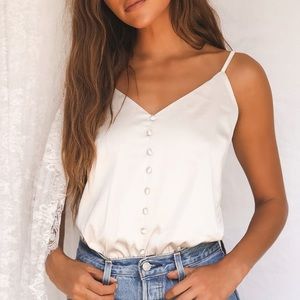 Satin Cream Button Front Bodysuit